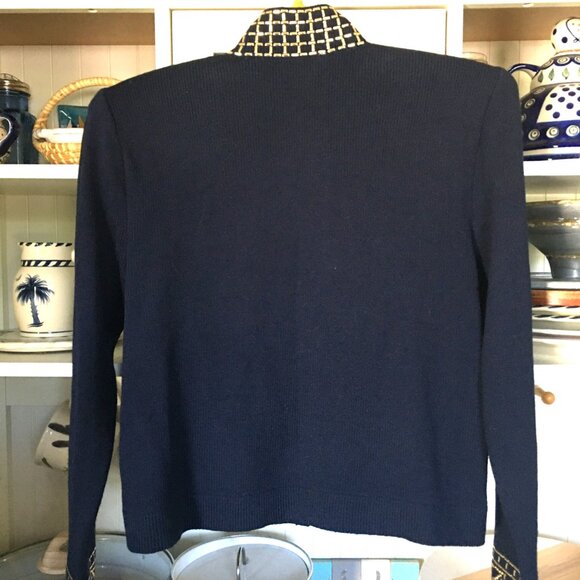 ST. JOHN by Marie Gray Sweater Jacket Sz 8 Embellished Navy Gold Beaded Starfish - Picture 2 of 6